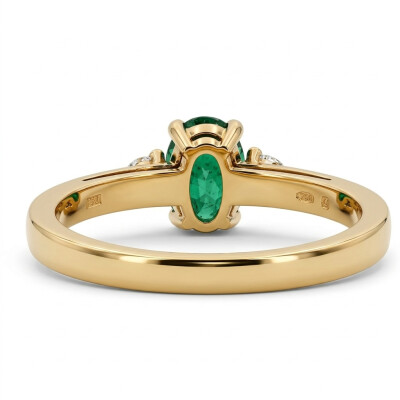 Bague en Or Jaune Emeraude 0.64 carat et Diamants 0.13 Carat