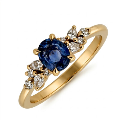 Bague Or Jaune Saphir 0.73 carat et Diamants 0.12 carat