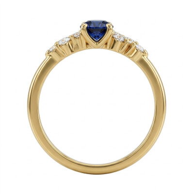 Bague Or Jaune Saphir 0.73 carat et Diamants 0.12 carat