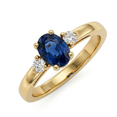 Bague Or Jaune Saphir 0.79 carat et diamant 0.14 carat