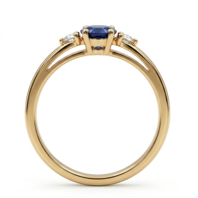Bague Or Jaune Saphir 0.79 carat et diamant 0.14 carat
