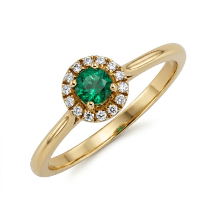 Bague Or Jaune Emeraude 0.23 carat et entourage diamants 0.06 carat