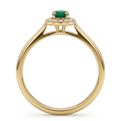 Bague Or Jaune Emeraude 0.23 carat et entourage diamants 0.06 carat