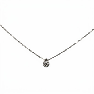Collier Or Blanc pendentif Poire Diamant 0.15 carat