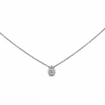 Collier Or Blanc pendentif Poire Diamant 0.15 carat