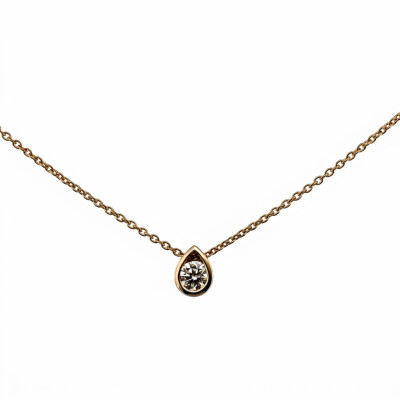 Collier Or Jaune pendentif Poire Diamant 0.15 carat