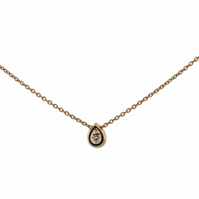 Collier Or Jaune pendentif Poire Diamant 0.15 carat