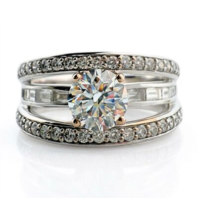 Bague or blanc Diamant 0.75 carat DVS1 accompagné de 0.64 carats de diamants