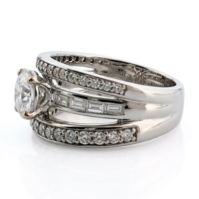 Bague or blanc Diamant 0.75 carat DVS1 accompagné de 0.64 carats de diamants