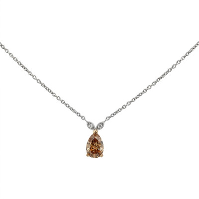 Collier or blanc Diamant Champagne taille Poire 1.11 carat Q-R VS1