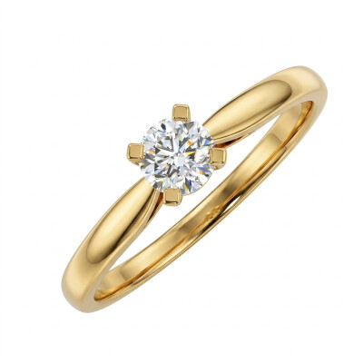Solitaire Or Jaune 4 Griffes et Diamant 0.30 Carat GVS2