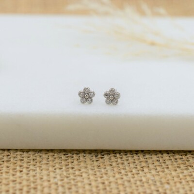 Puces Fleur argent vue 3