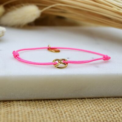 Bracelet Cordon Bretzel Or Fuschia