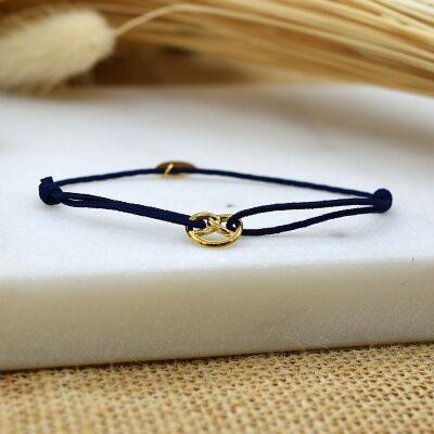 Bracelet Cordon Bretzel Or Bleu Marine