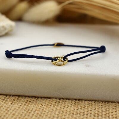 Bracelet Cordon Bretzel Or Bleu Marine