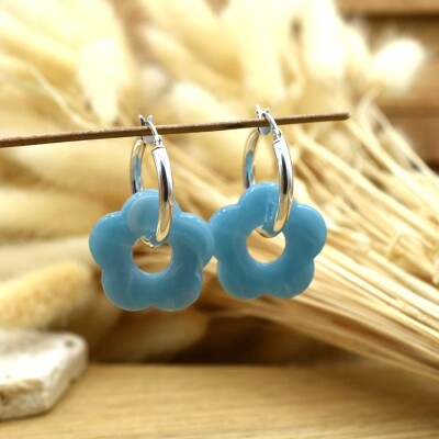 Créoles Fleurs Turquoise Argent