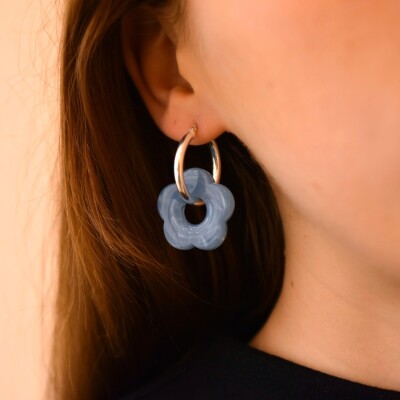 Créoles Fleurs Turquoise Argent