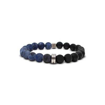 Bracelet IKOBA agate noire dépoli sodalite dépoli