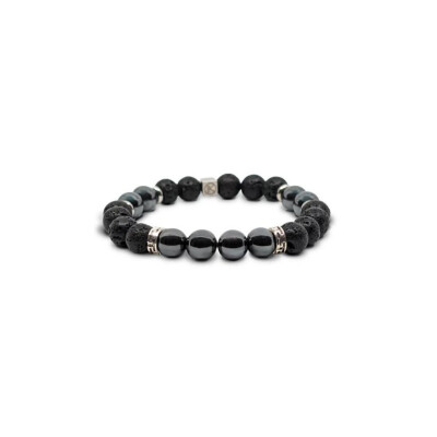 bracelet IKOBA LES HOMMES perle hématite et pierre de lave