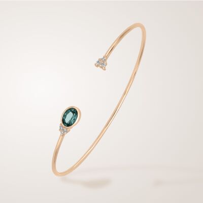 Bracelet rigide tourmaline verte et diamants en or jaune