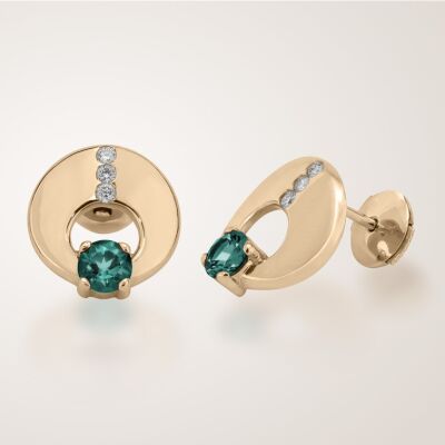 Boucles d'oreilles tourmalines vertes et diamants en or jaune