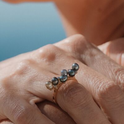 Bague 6 perles de Tahiti forme keshis 4.5/5mm