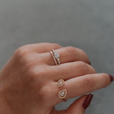 Solitaire accompagné or rose et diamants