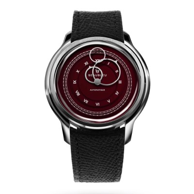 Montre BeauBleu La Pièce N.1 Lie de vin bracelet cuir noir