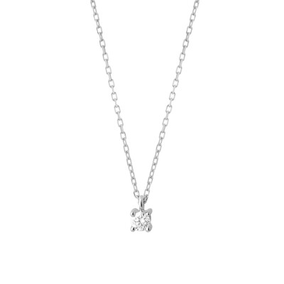 Collier Solitaire Diamant Or blanc 0,10ct