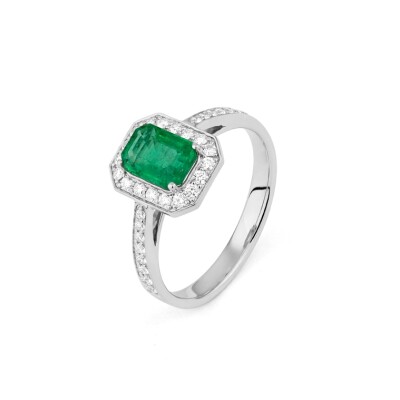 Bague Constellation Emeraude Or gris et diamants