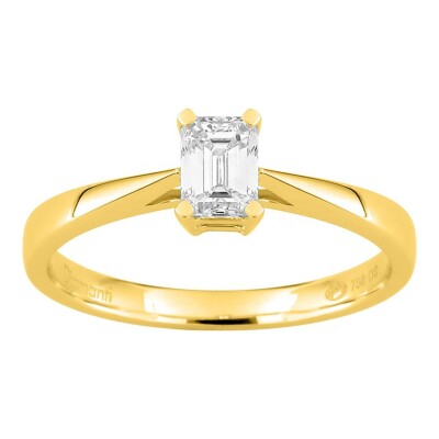 Solitaire Diamant synthèse Or jaune taille émeraude 0,50 carat