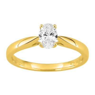 Solitaire Diamant synthèse Or jaune taille Ovale 0,50 carat