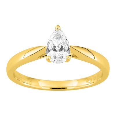 Solitaire Diamant synthèse Or jaune taille Poire 0,50 carat