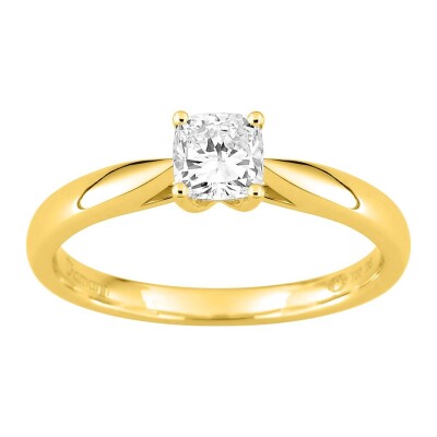Solitaire Diamant synthèse Or jaune taille Coussin 0,50 carat