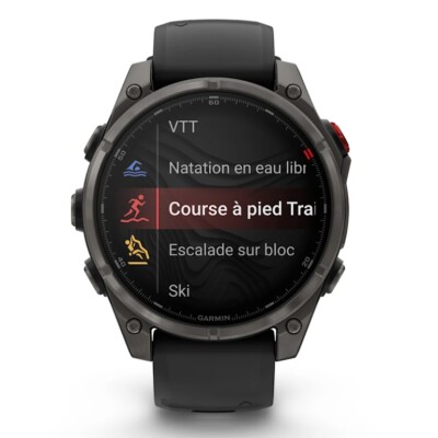 Garmin Garmin Fenix 8 Pro 47 mm AMOLED Sapphire, Titane Carbon Gray, Bracelet Silicone Noir/Gris Galet