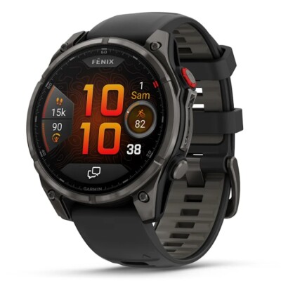 Garmin Garmin Fenix 8 Pro 47 mm AMOLED Sapphire, Titane Carbon Gray, Bracelet Silicone Noir/Gris Galet