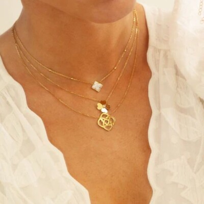 Collier Zag Racine en acier doré et nacre