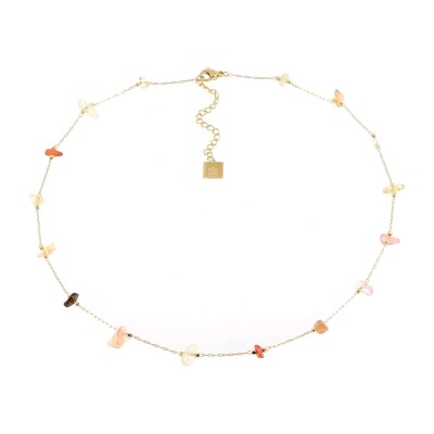 Collier ZAG Acier doré et pierres multicolores