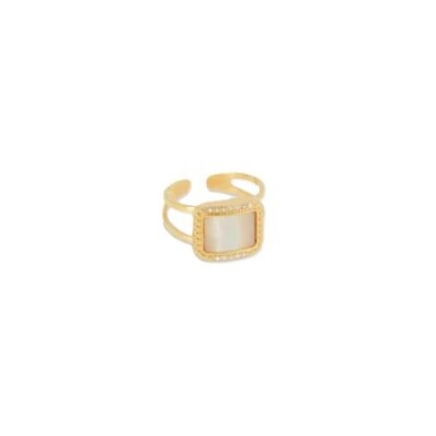 Bague ZAG Eliane ajustable Acier doré, nacre et zirconium