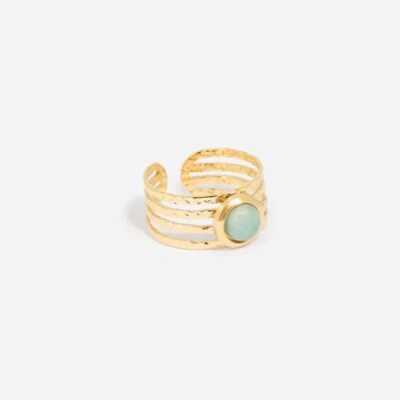Bague ZAG Maleya Acier doré et Amazonite ajustable