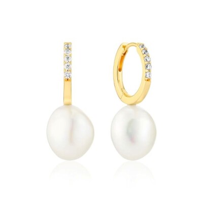 Boucles d'oreilles PAUDA / UNO Argent plaqué Oxydes de Zirconium et Perle véritable
