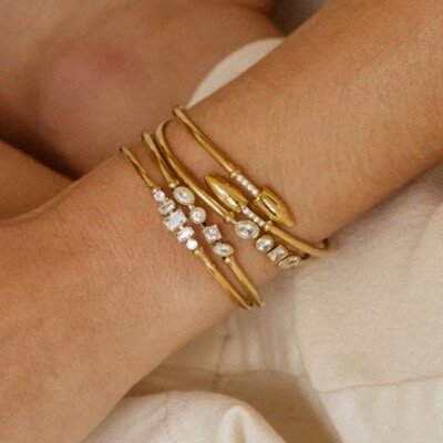 BRACELET JONC Capra ACIER DORE zirconium