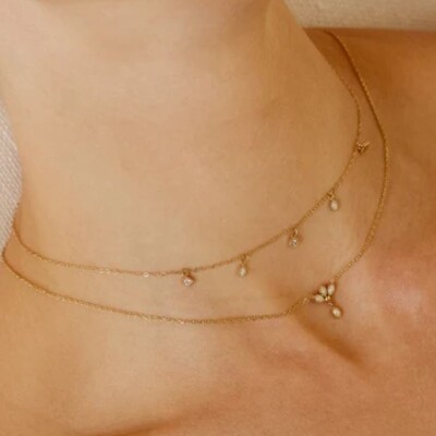 COLLIER Erchie ACIER DORE zirconium 38+2+2cm