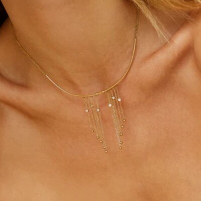 COLLIER Gallico ACIER DORE zirconium 38+5cm