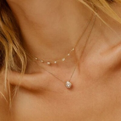 COLLIER Sersale ACIER DORE ZIRCONIUMS