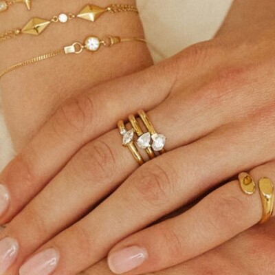 Bague SIBARI ACIER DORE ET ZIRCONIUM T54