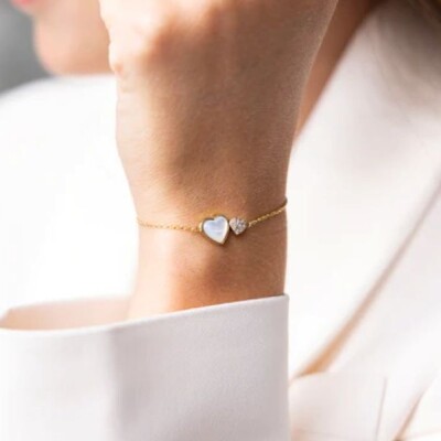 BRACELET Naima ACIER DORE ZIRCONIUM ET NACRE