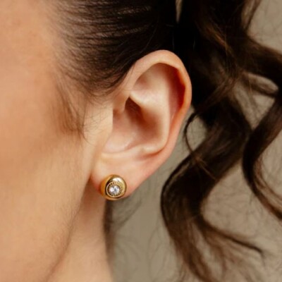 Boucles d'oreilles GALDO Acier doré et zirconium