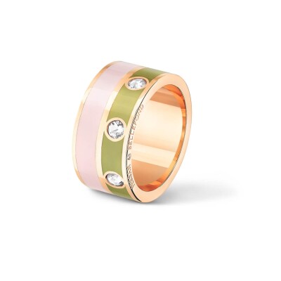 Bague Double Persan & Bellefond Vert Mousse Spiaggia Rosa 3 Diamants DRDISMSR