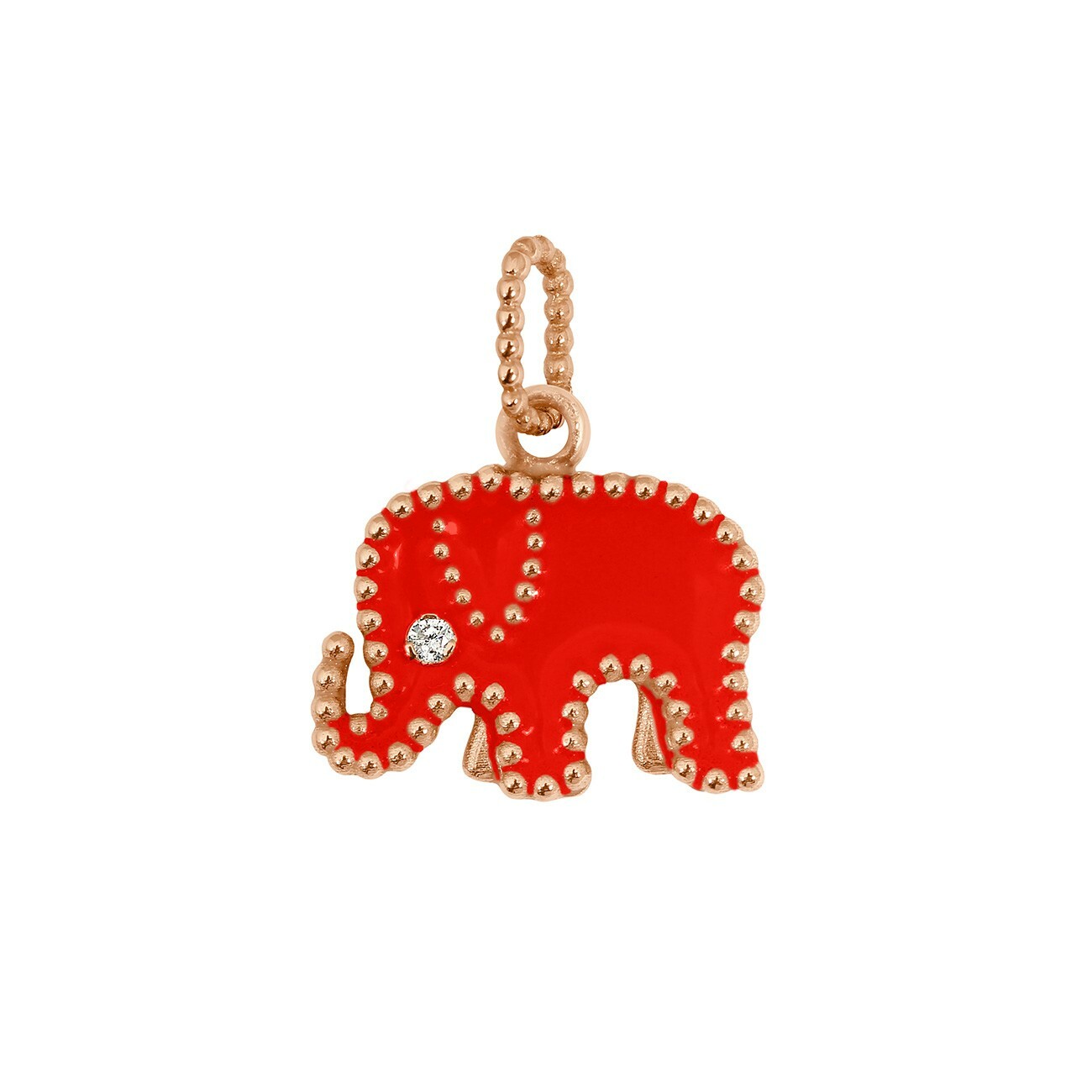 Pendentif Eléphants - AC by AC x Gigi Clozeau en or rose, résine corail et diamant vue 1